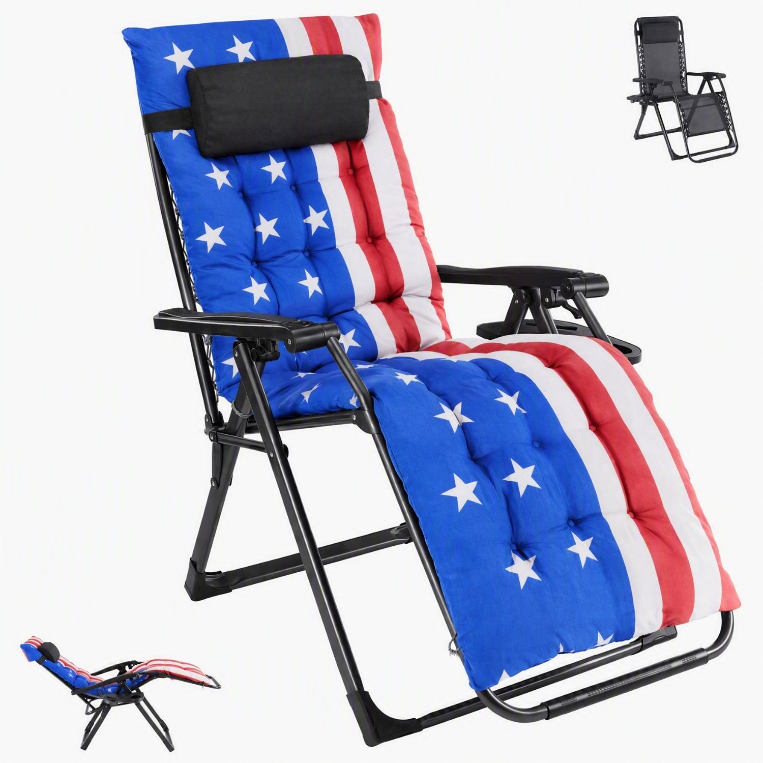 Zero Gravity Chair With Cushion, Folding Outdoor Lounge Chair With Cup Holder And Headrest For Patio, Strong Capacity photo 4