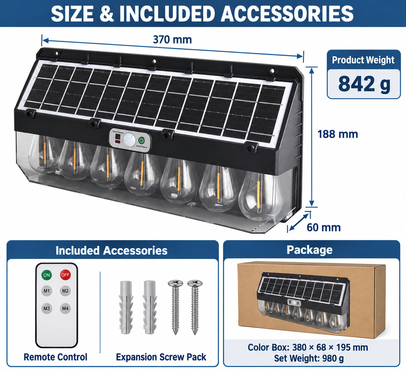 Solar Powered Rechargeable Motion Sensor LED Work Light 4800mAh For Auto W7116 7 4W Street photo 4