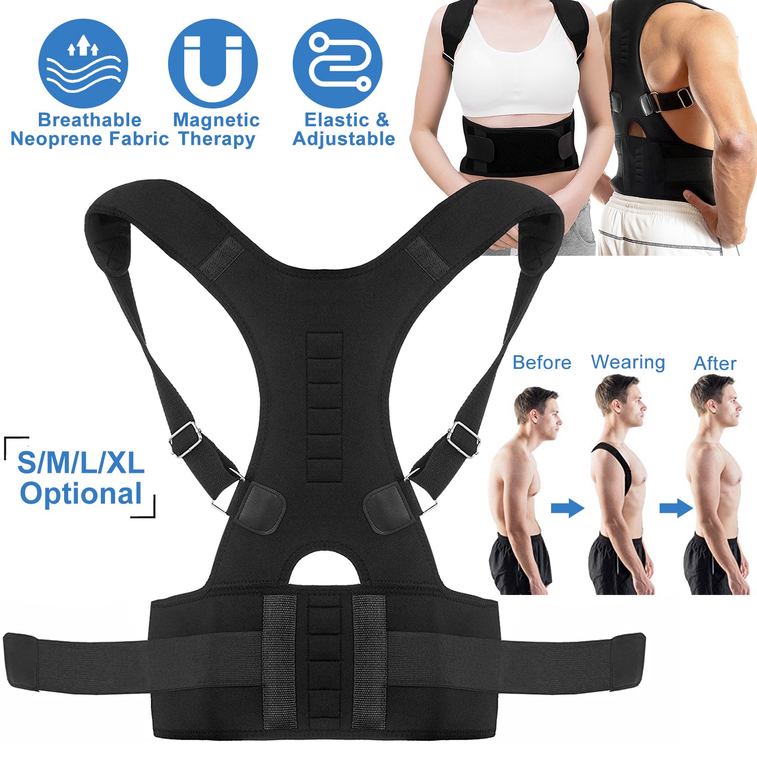 Unisex Posture Corrector Support Magnetic Lumbar Back Posture Support Belt Adjustable Upper Back Braces Clavicle Shoulder Brace Belt Pain Relief Therapy photo 5