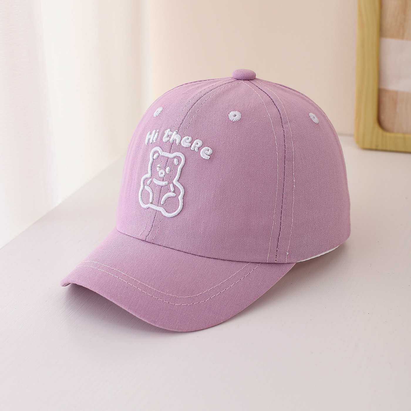 Children's Single-color Cartoon Teddy Bear Letter Embroidery Adjustable Fashionable And Simple Baseball Cap, Suitable For Traveling And Shopping Outside. photo 2