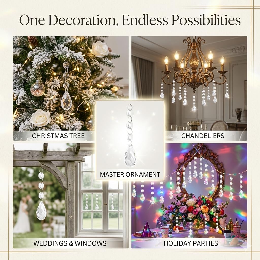 30-Piece Crystal Acrylic Teardrop Christmas Ornaments Hanging Garland Set For Tree And Holiday Decor photo 7