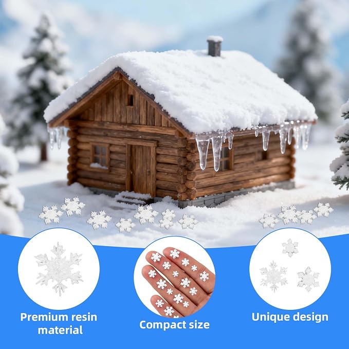 210-Piece Mini White Glitter Resin Snowflakes In 3 Sizes For DIY Christmas Tree And Winter Decor photo 5