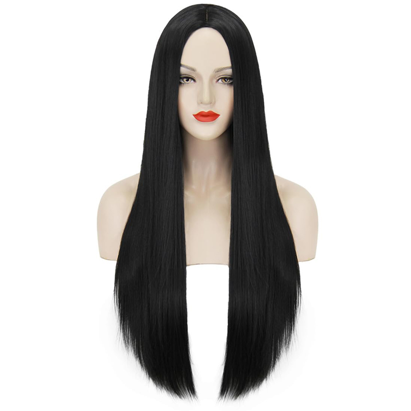 40Inch 100cm Long Women's Long Straight Black Wig Anime Costume Party Wig photo 4