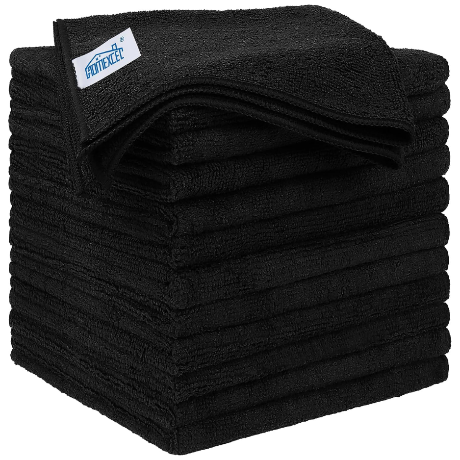 Black Microfiber Cleaning Cloths 12 Units, 12.5x12.5 Inch Absorbent Lint Free Towels For Car, Kitchen, Windows And Home photo 1