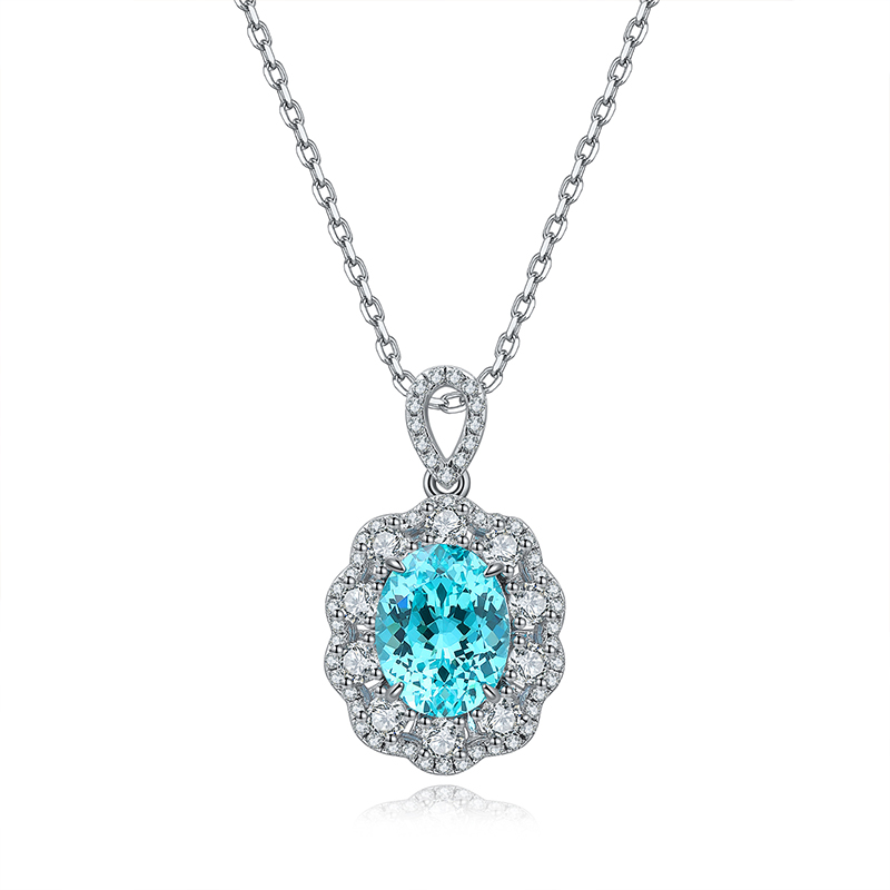 S925 Silver 4g Lab-Created Cobalt Spinel Paraiba Necklace, 7x9mm Pendant, 40&5cm photo 3