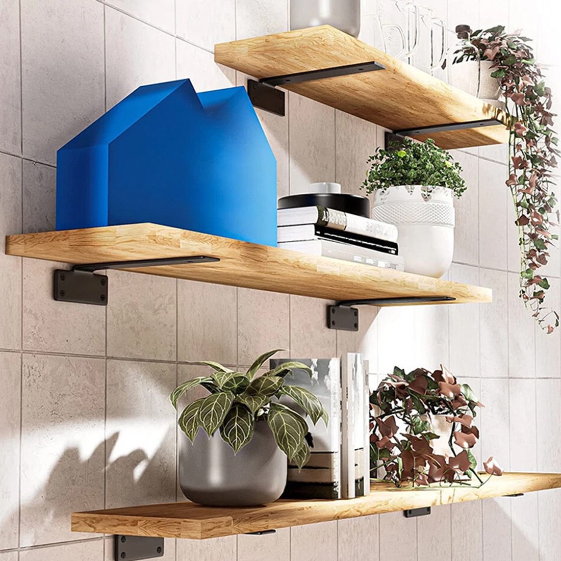 4Pcs Heavy Duty Black Cast Iron Shelf Brackets, Floating Shelf Supports 20cm photo 1
