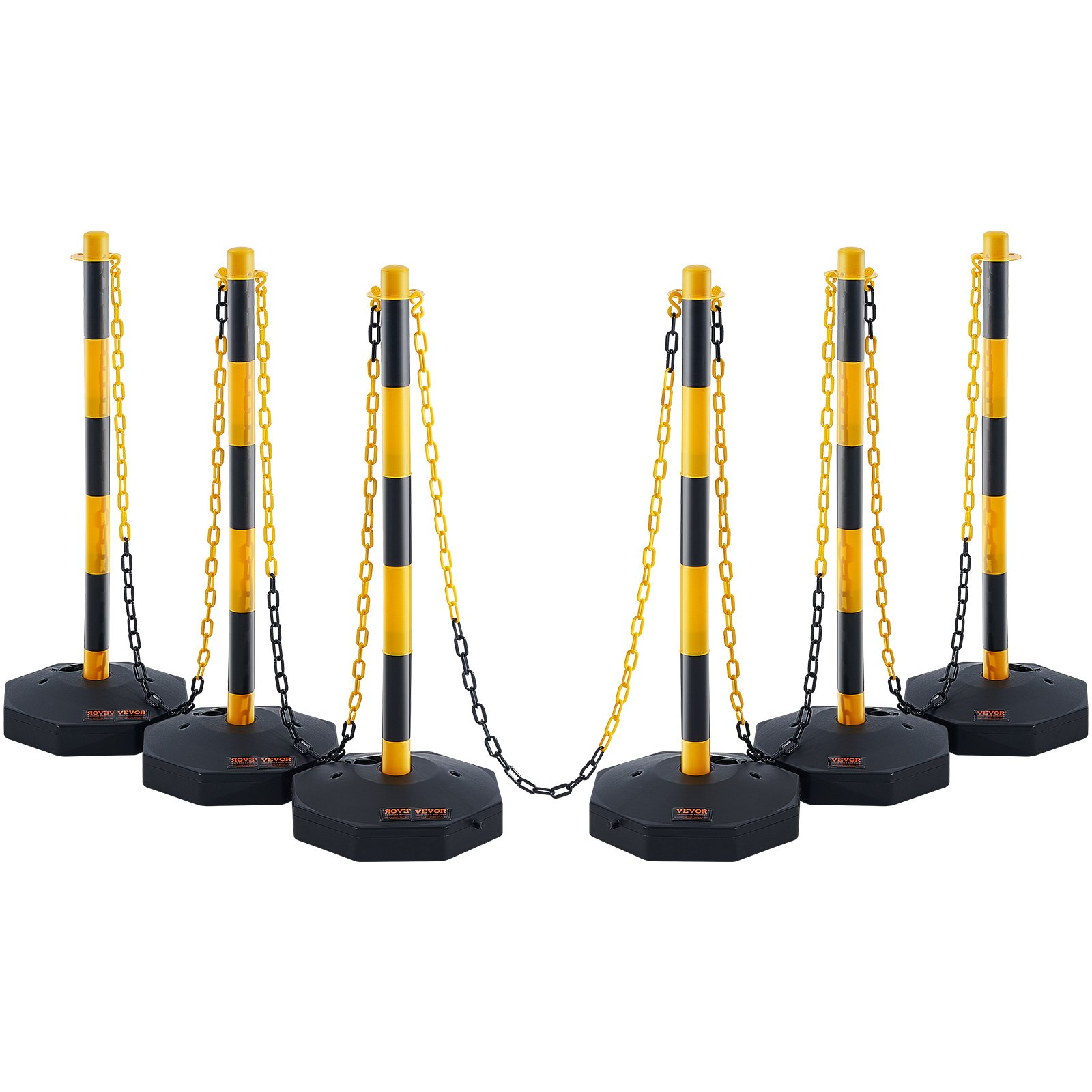 Adjustable Traffic Delineator Post Cones, 6 Pack, Traffic Safety Delineator Barrier With Fillable Base 2.44 M Chain, For Traffic Control Warning Parking Lot Construction Caution Roads, Yellow & Black photo 8