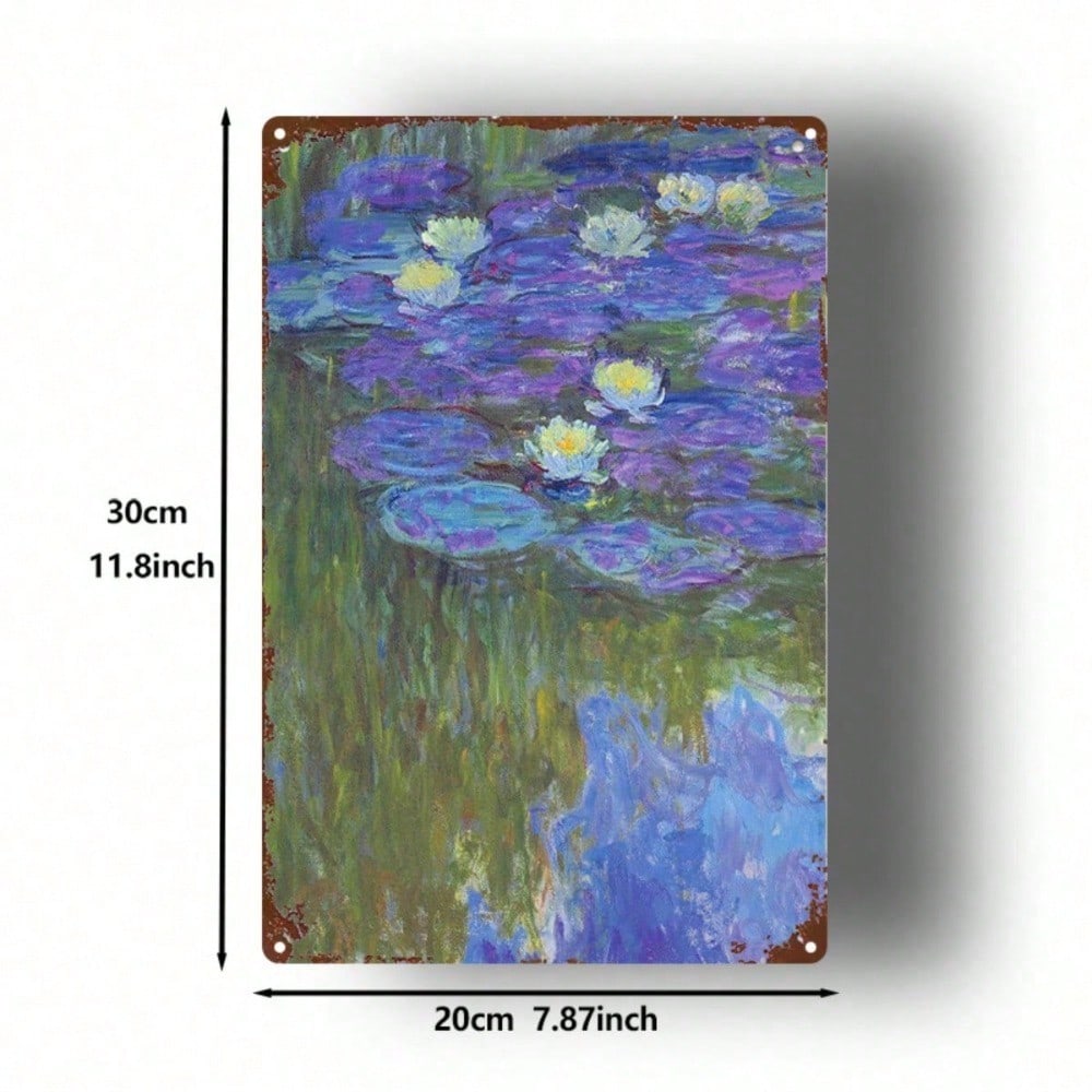 1pc Lilies Lake Metal Sign 8x12, Vintage Landscape Wall Art Iron Canvas Decor photo 3