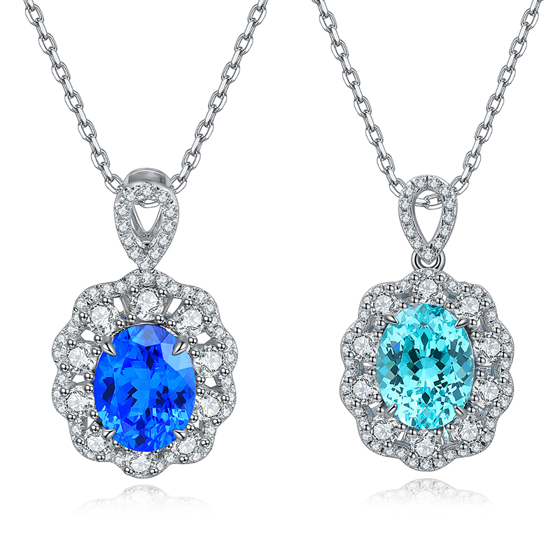 S925 Silver 4g Lab-Created Cobalt Spinel Paraiba Necklace, 7x9mm Pendant, 40&5cm photo 1