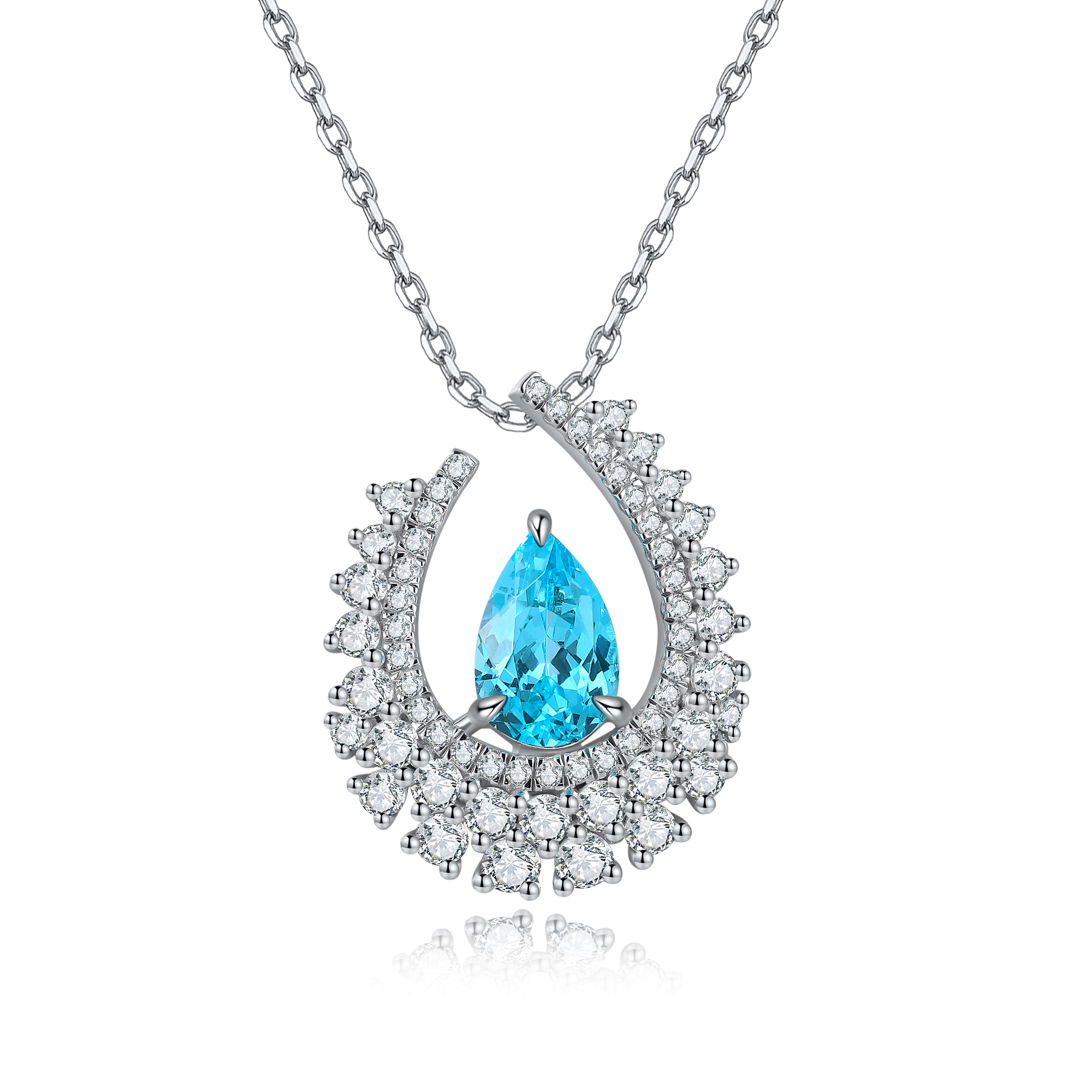 S925 Silver 4g Lab-Created Gemstone Necklace, 10.5x7mm Teardrop, 4 Colors, 40&5cm photo 4