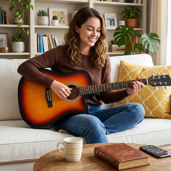 Sunset Color 41-inch Dreadnought Barrel-shaped Cutaway Acoustic Guitar With Pick, Strings, Capo, Gig Bag, Tuner, Wrench Tool, And Shoulder Strap photo 6