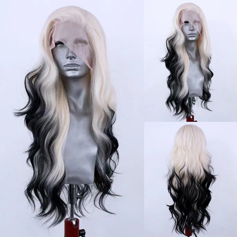 Light Gold Black Gradient Synthetic High Temperature Silk Role-playing Hair photo 1