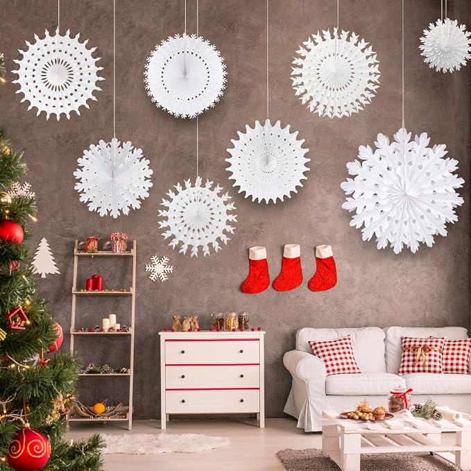 16-Piece White Paper Snowflake Decorations Assorted Sizes For Christmas, Winter Wedding And Party Decor photo 4