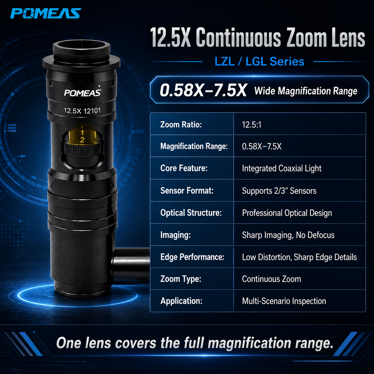 12.5X Manual Continuous Zoom Lens With Coaxial Illumination 0.58X-7.5X C-Mount For Industrial Machine Vision LZL-12101 photo 4