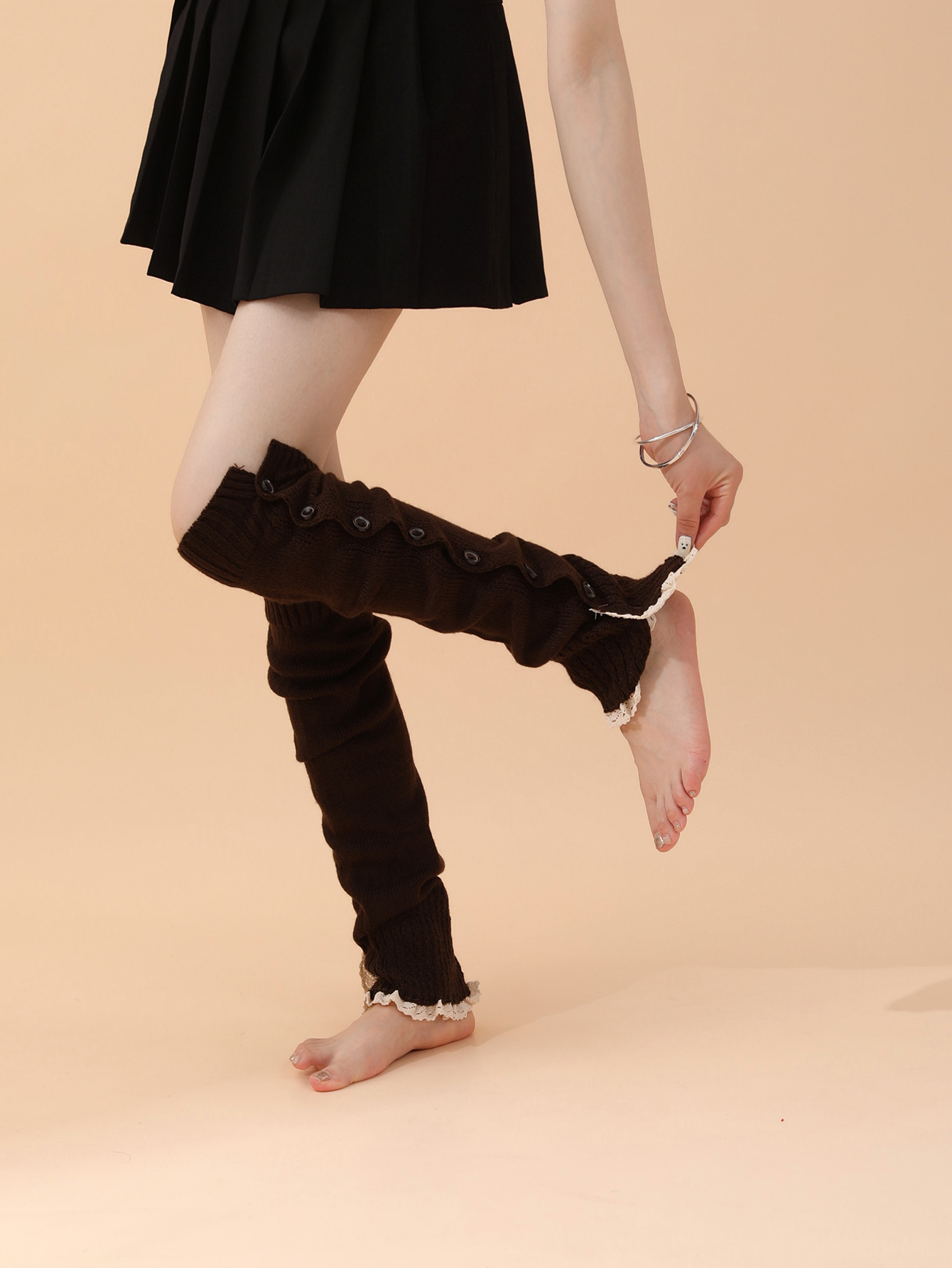 Girls Knitted Leg Warmer Socks Button Design Crochet Knit Boot Covers Fashion Women Lace Cuffs Button Down Socks photo 2