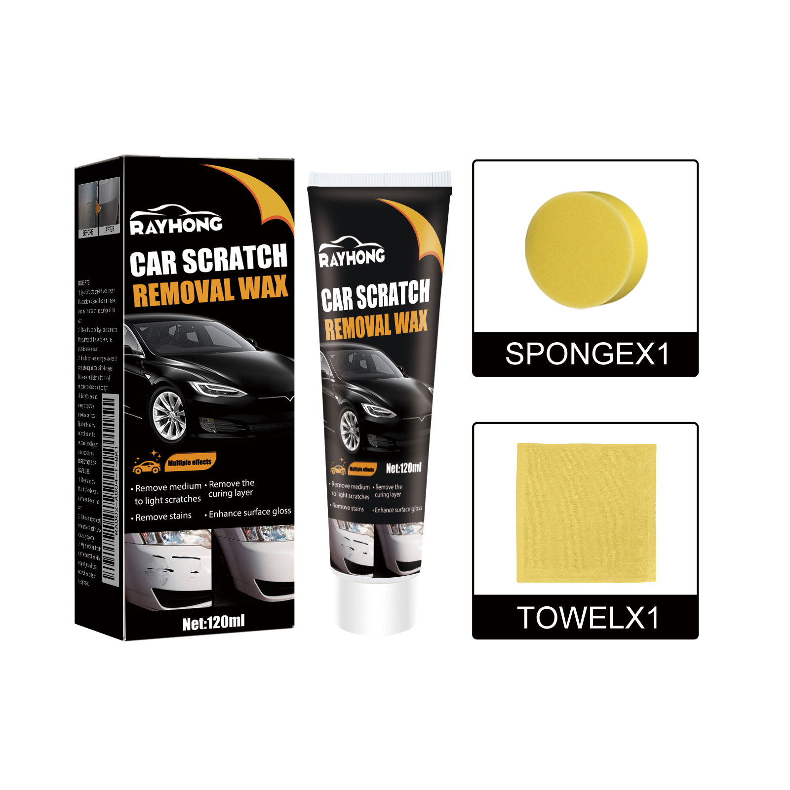 Car Scratch Wax Kit 120ml Bottle-1 Cloth-1 Sponge 1Box photo 1