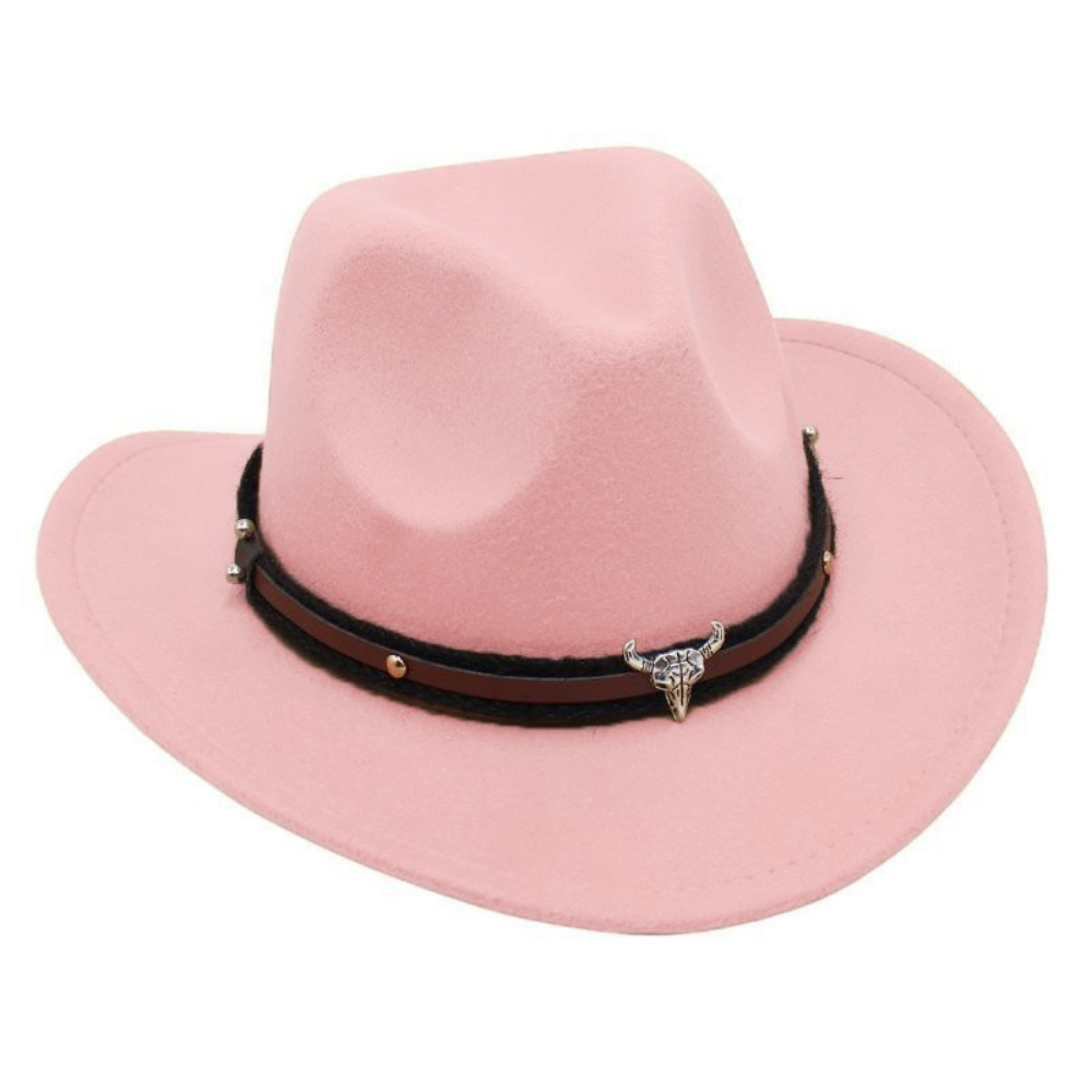 Retro American Western Cowboy Hat - Silver Bull Head Wide Brim Felt Hat  Knitted Headband, Suitable For Outdoor Riding, Traveling And Photography photo 4