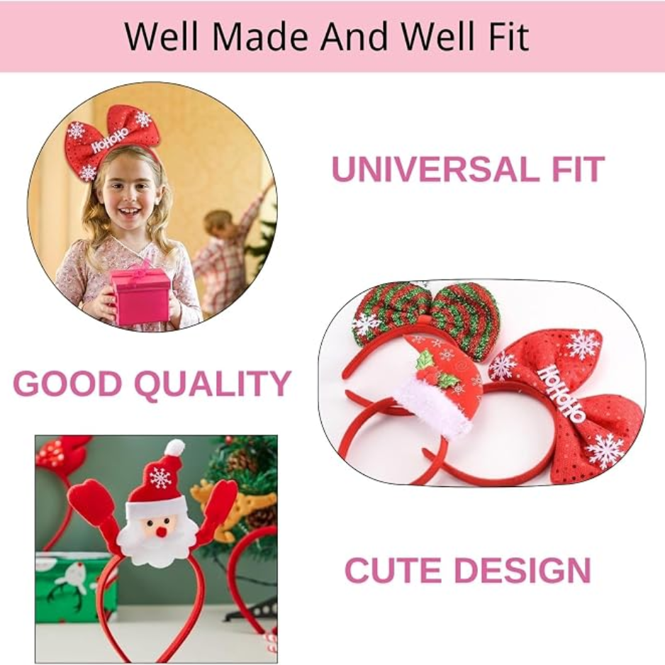 12 PCS Holiday Headbands,Cute Christmas Head Hat Toppers,Great Fun And Festive For Christmas Party Favors Holiday Favors Photos Booth photo 3