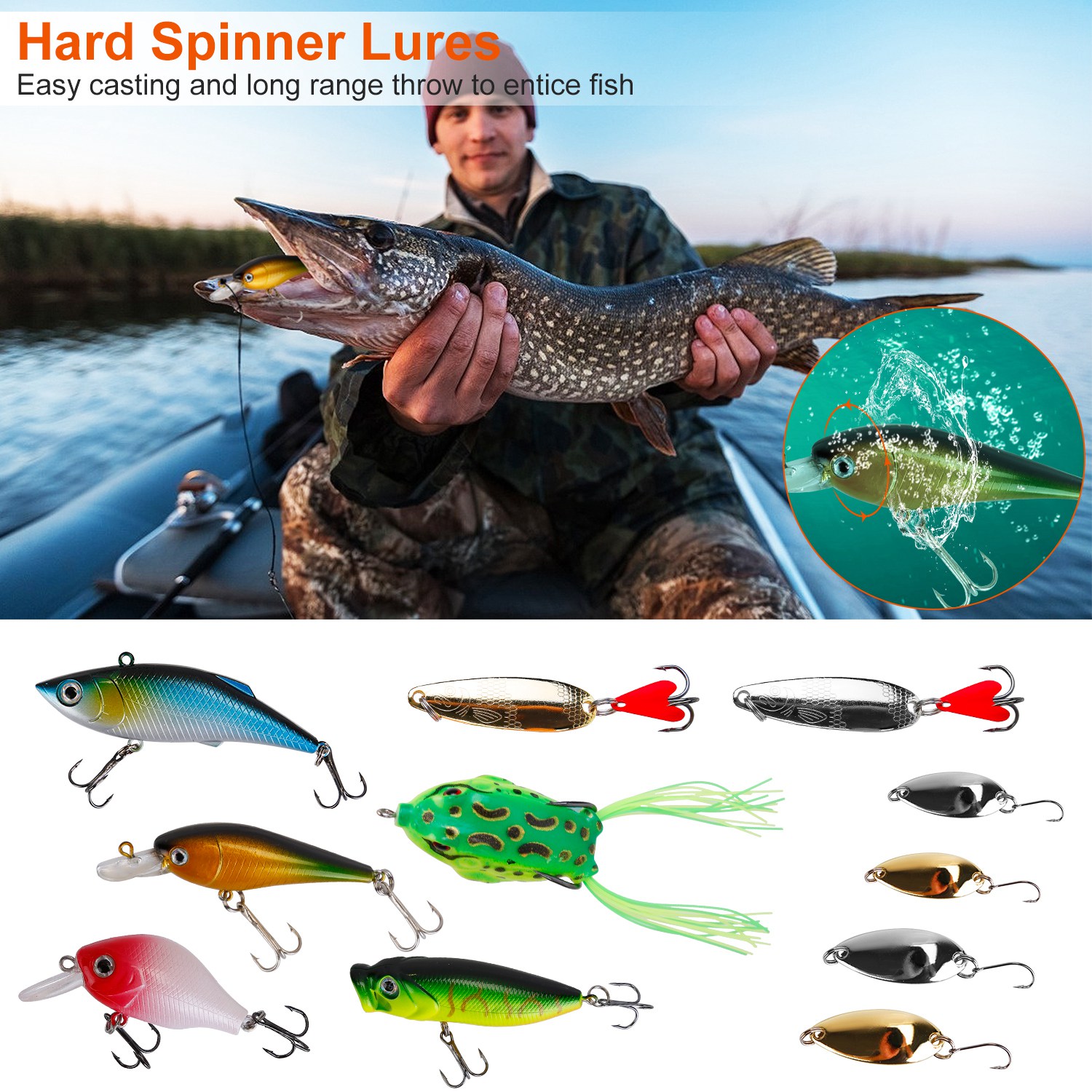 383Pcs Fishing Lures Tackle Box Bass Fishing Animated Lure Crankbaits Spinnerbaits Soft Plastic Worm Saltwater Freshwater Fishing Kit photo 3