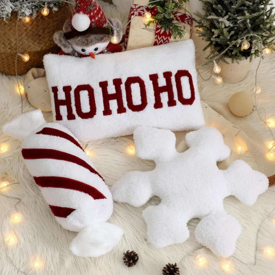 Red & White Christmas Throw Pillows, Festive Decorative Holiday Cushions photo 1