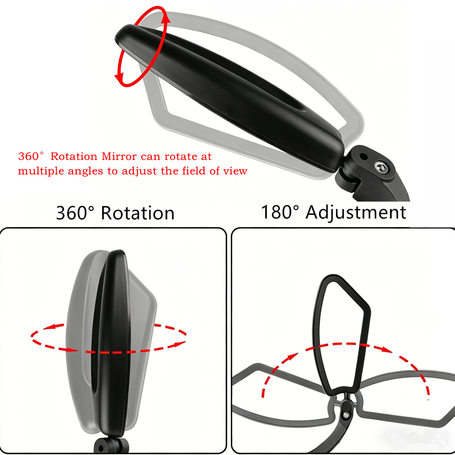 2Pcs Bike Mirror Rotaty Round Rectangle Handlebar Bicycle Rear View Glass photo 2