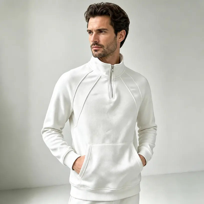 New Men's Fleece Zip Sweatshirt, Loose Stand Collar Sports Casual Outerwear photo 2