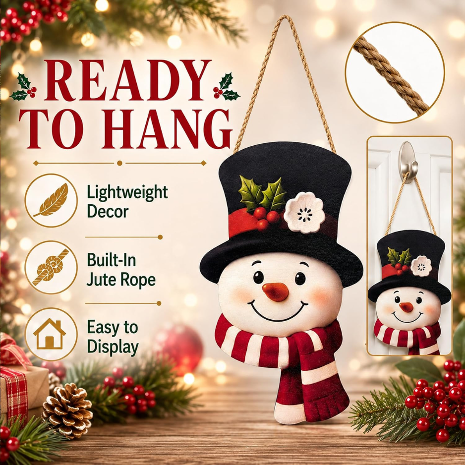 Christmas Decorations  Winter Snowman Wooden Welcome Sign For Front Door photo 5