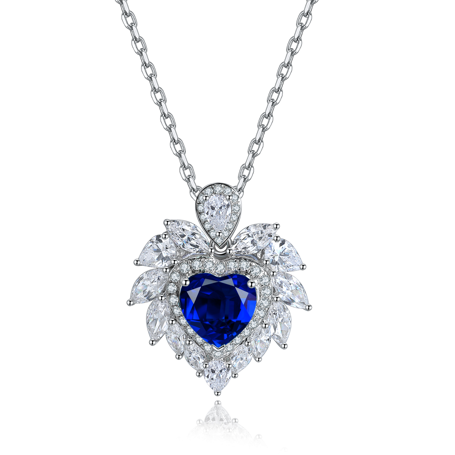 S925 Silver 4.3g Heart Lab-Created Gemstone Necklace, 7mm 5 Colors, 40&5cm photo 2