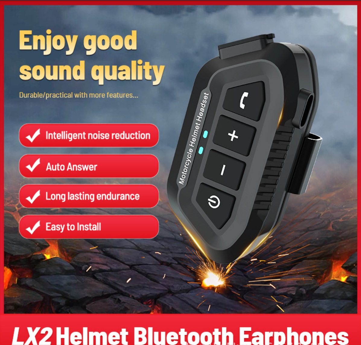 Cross-border Exclusive LX2 Motorcycle Bluetooth Headphones, Waterproof Rider Wireless 5.3 Helmet Bluetooth Headphones photo 1