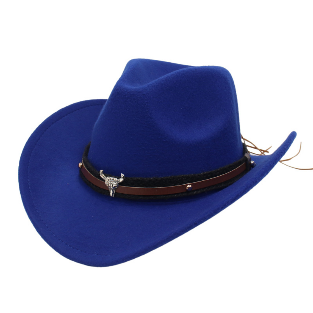 Retro American Western Cowboy Hat - Silver Bull Head Wide Brim Felt Hat  Knitted Headband, Suitable For Outdoor Riding, Traveling And Photography photo 8