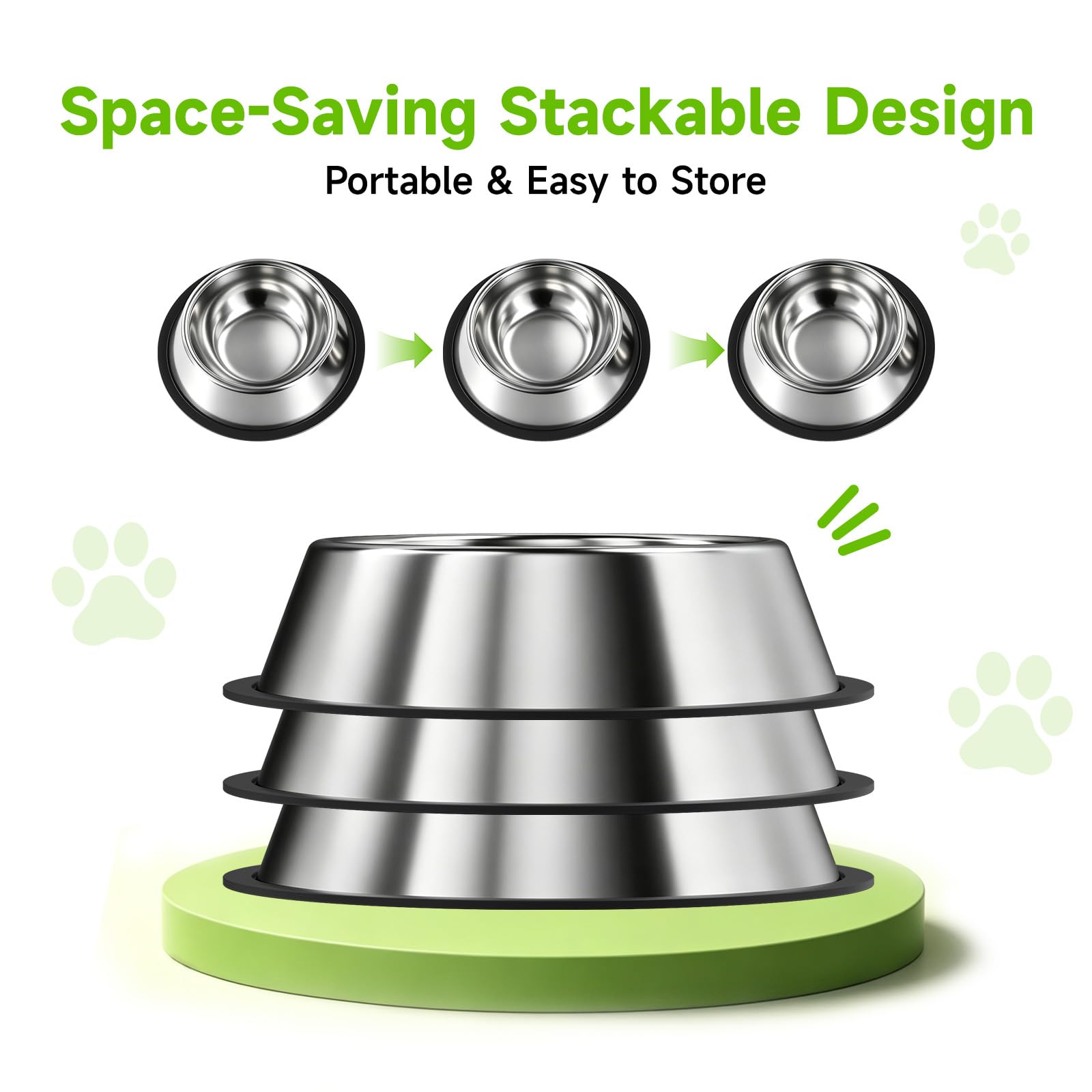 Stainless Steel Dog Bowls, 3 Pack, Non-Slip Dog Bowl Set, 13 Oz Dog Food Bowl, Dog Bowl No Spill, Dog Food And Water Bowl Set, Water Bowl, Dog Dish, Pet Food Bowls, No Tip Dog Bowls photo 5