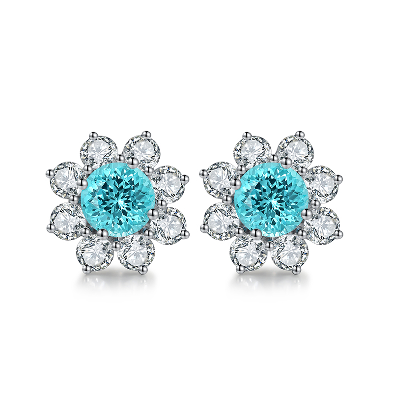 S925 Silver 4.1g Flower Lab-Created Gemstone Earrings, 6.5mm Ruby Sapphire Paraiba Spinel photo 4