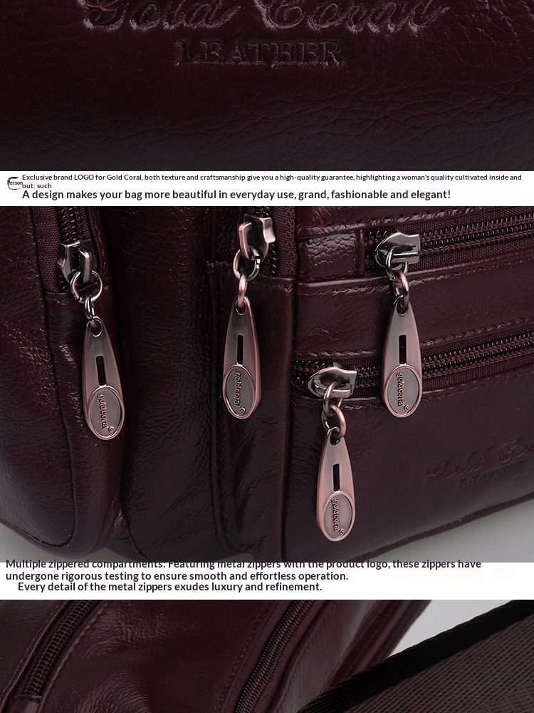 New Cowhide Single Shoulder Crossbody Bag For Middle-aged And Elderly Mothers, Layered Leather Crossbody Bag, Casual - Coffee Color photo 6