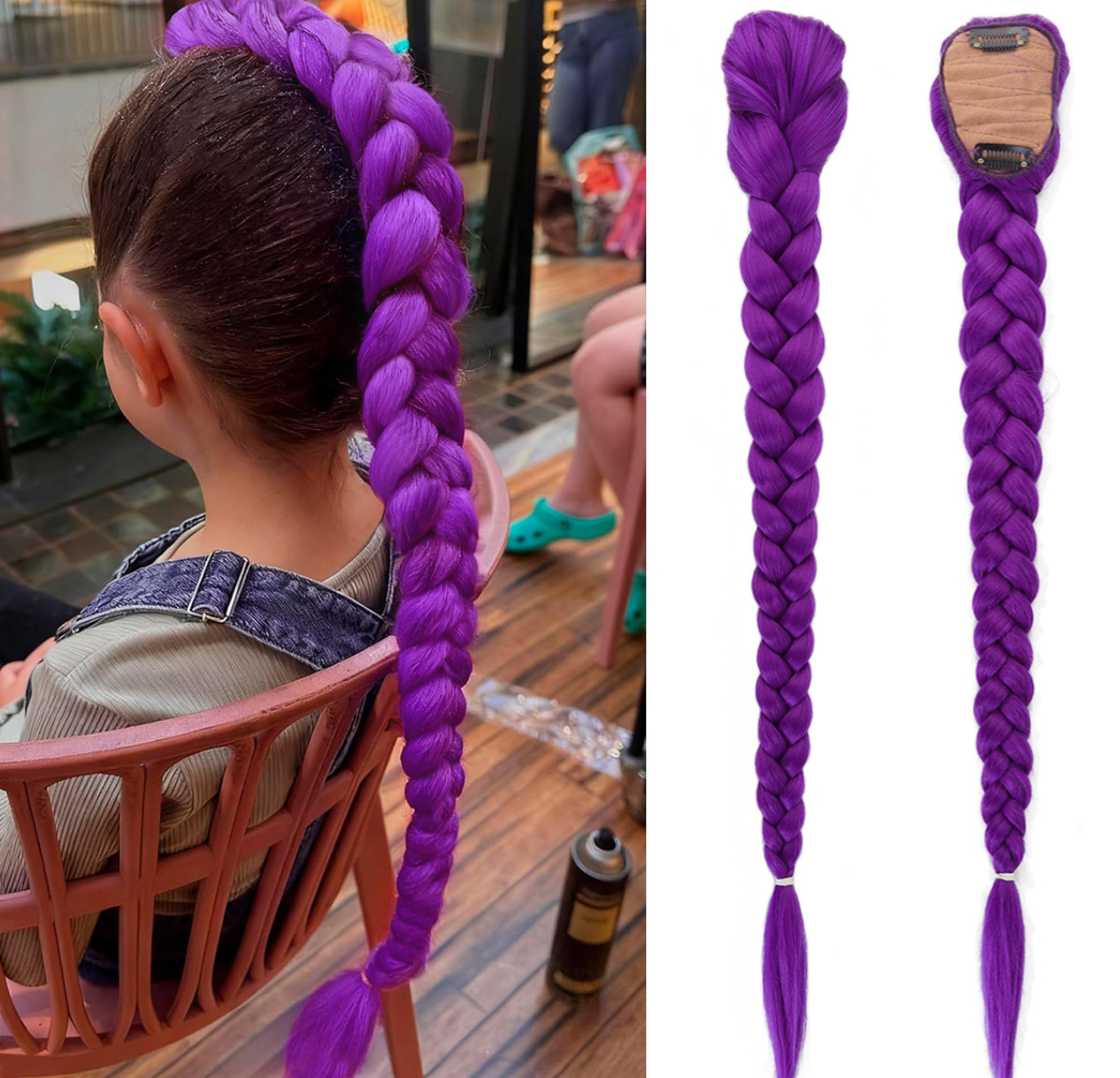 Clip-in Chunky Braided Ponytail Hair Extension, Colorful Synthetic Pre-braided Braid Hairpiece For Women photo 1