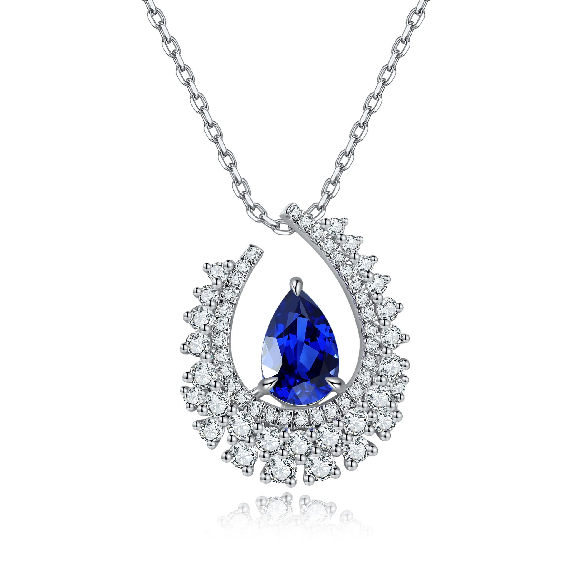 S925 Silver 4g Lab-Created Gemstone Necklace, 10.5x7mm Teardrop, 4 Colors, 40&5cm photo 2