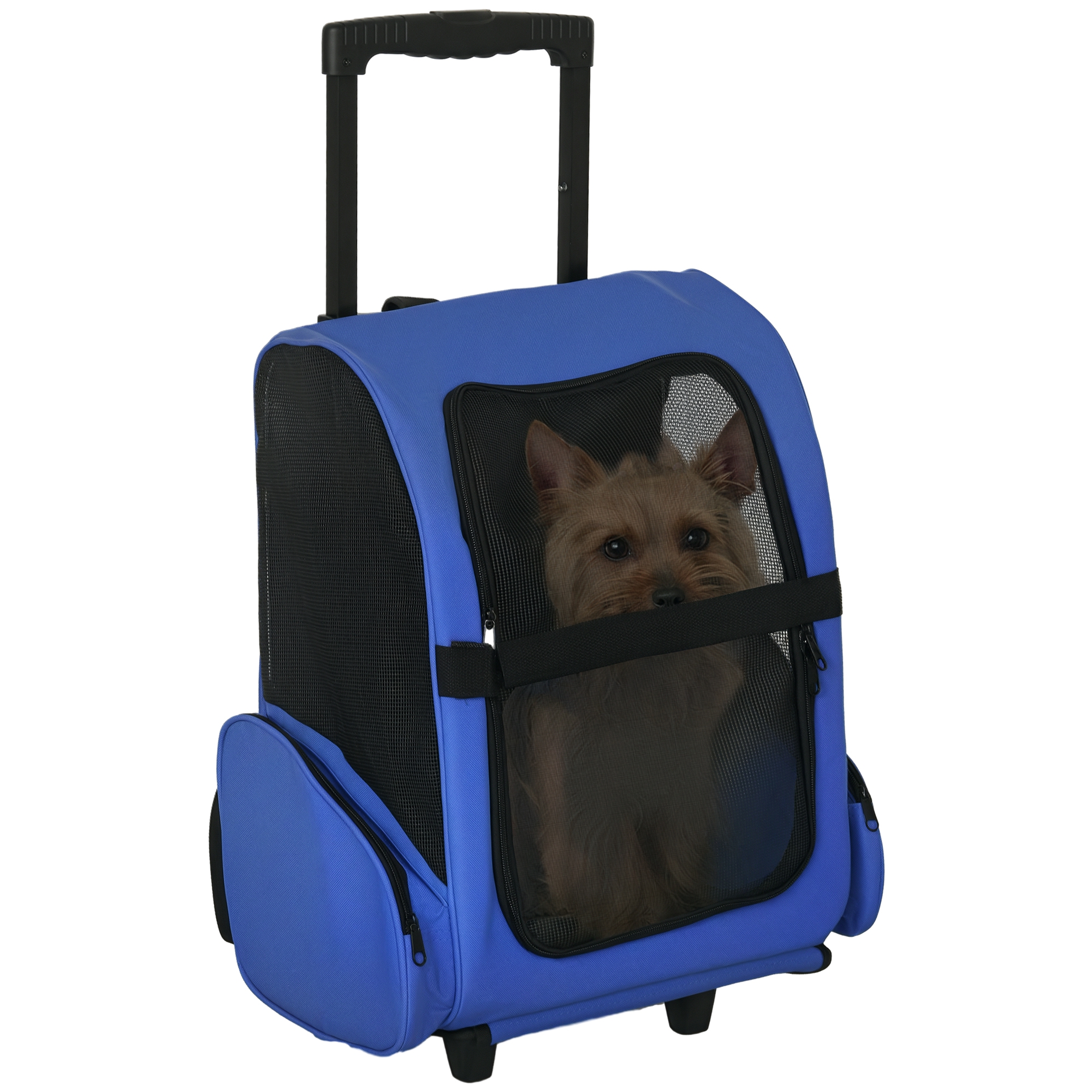 2 In 1 Pet Carrier Trolley And Backpack With Extendable Handle And Wheels Lightweight Oxford Travel Bag For Dogs Cats photo 2