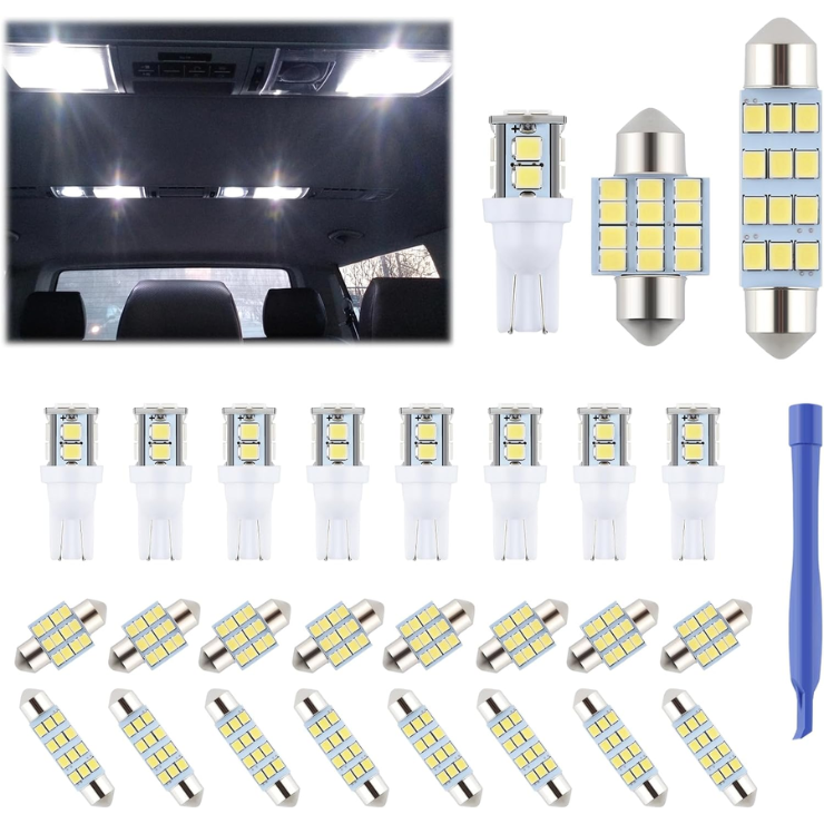 24 Pieces Dome Light LED Car Interior Bulb Kit Set 194 T10 DE3175 578 31mm 42mm Bulbs Interior Replacement Lights For Car Map License Plate Door Side Marker Cornering Trunk Light - White photo 1