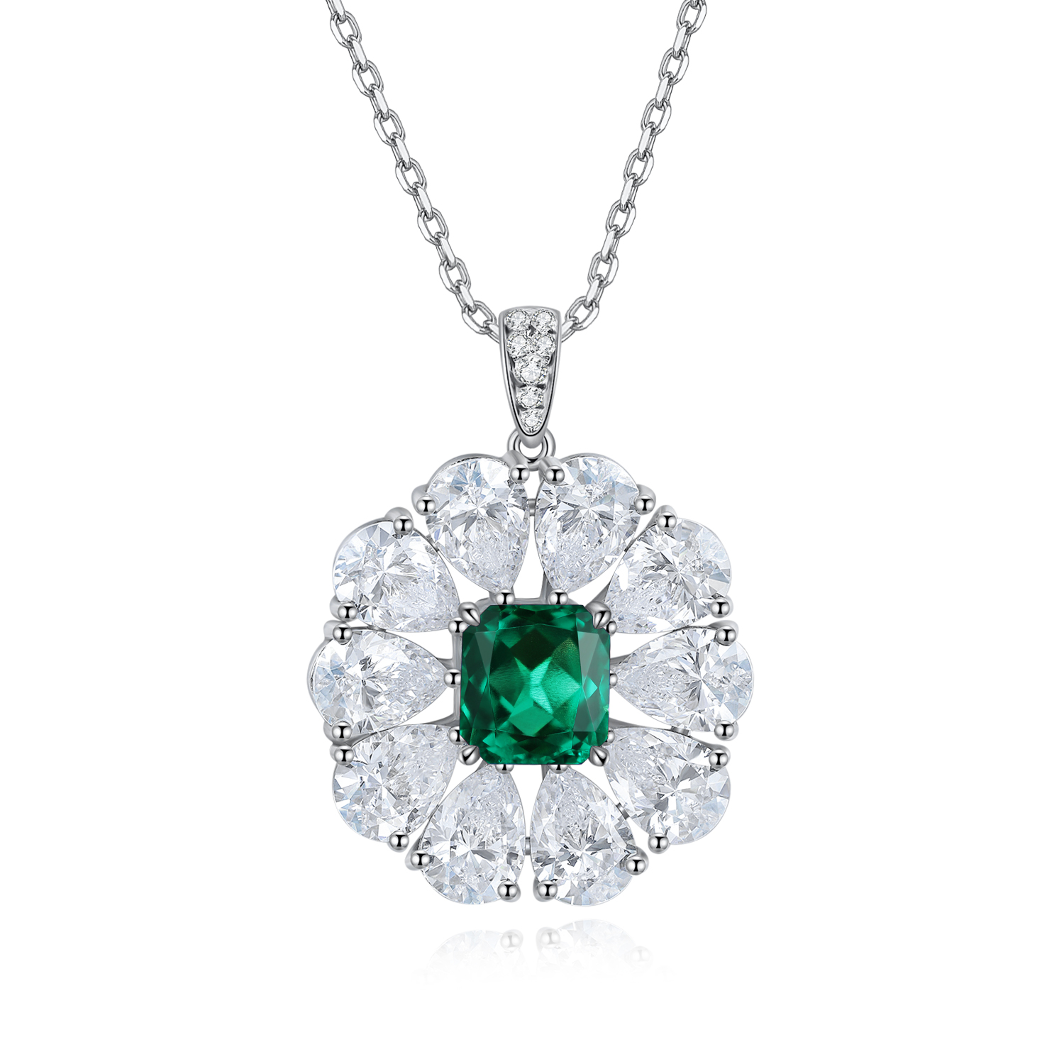S925 Silver 7.7g Lab-Created Gemstone Necklace, 7x7.5mm Pendant, 5 Colors, 40&5cm photo 3