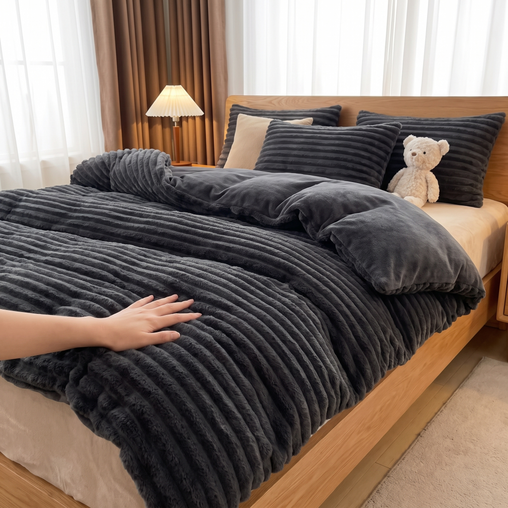 1PC Thick Reversible Plush Comforter, Soft Striped Fluffy Quilt, All Season Warm Bedding Comforter For Home Bed photo 6