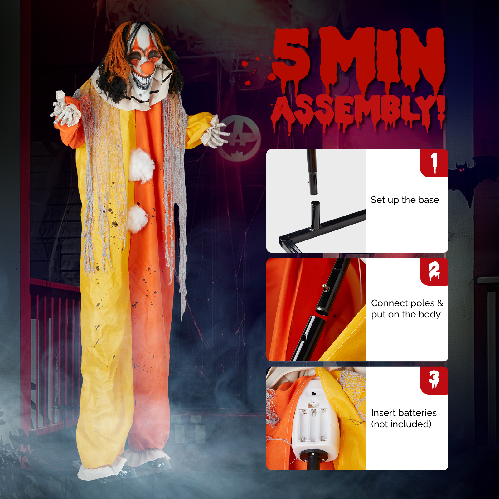 8.2ft   Red Eyed  Clown Outdoor Halloween Decorations photo 2