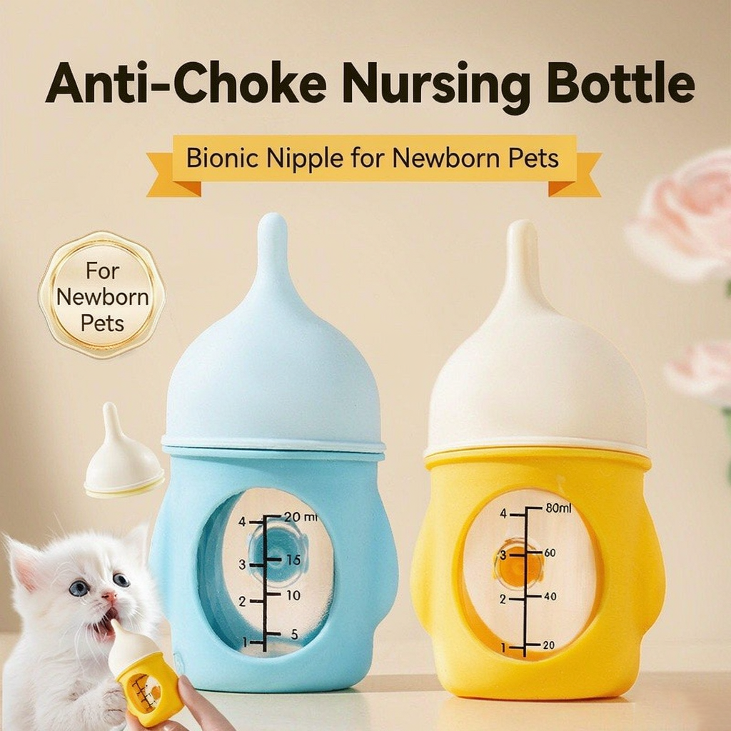 20ML 80ml Bionic Anti-Choke Pet Nursing Bottle For Newborn Puppies & Kittens, Silicone Nipple With Visible Scale, Leak-Proof Feeder photo 1