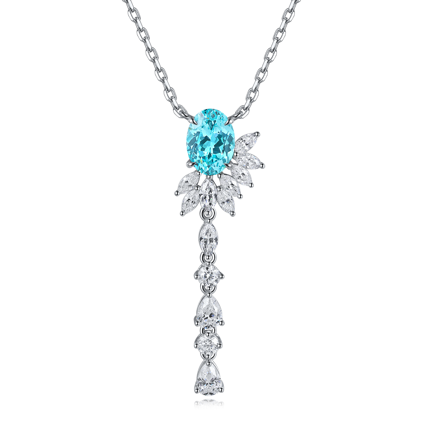 S925 Silver 4.3g Lab-Created Ruby Paraiba Lariat Necklace, 6.5x9mm, 40&5cm photo 2