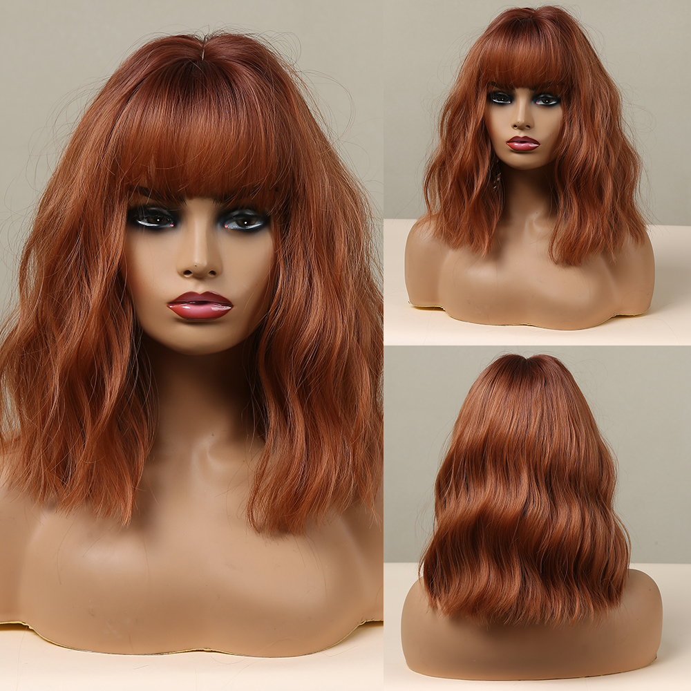 Orange Long Curly Hair With Bangs Wig photo 3
