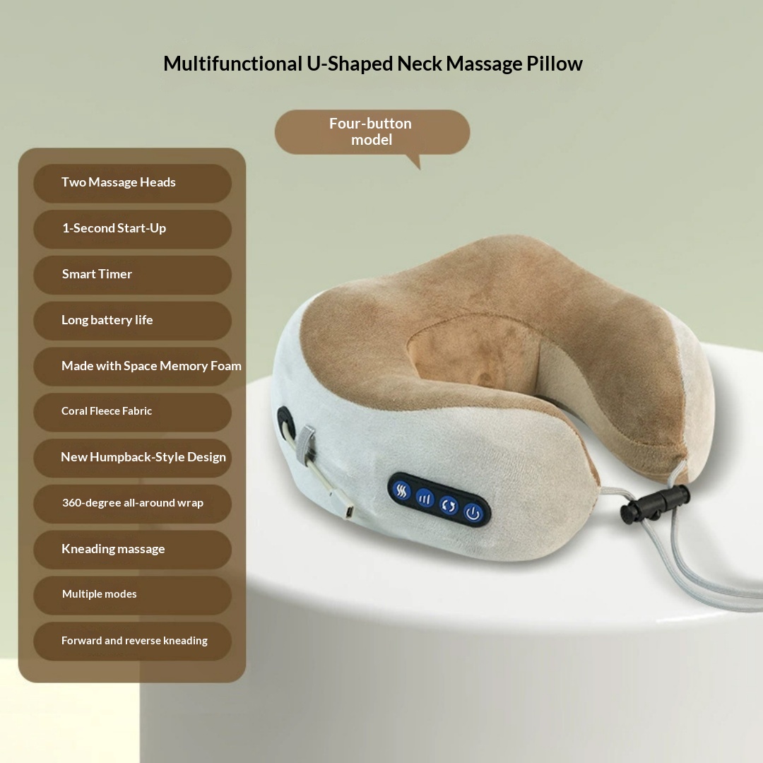 Multifunctional U-Shaped Pillow Memory Foam Portable Car Travel Electric Neck Cervical Spine Massager U-Shaped Massage Pillow photo 4