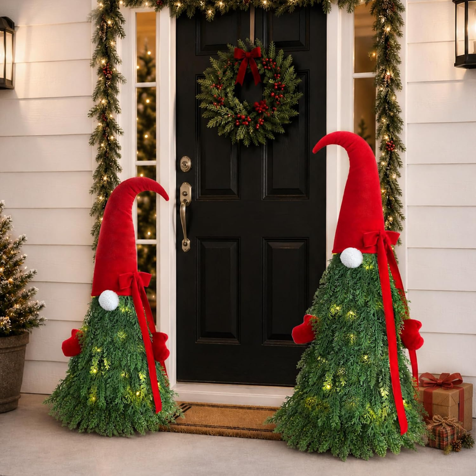 Christmas Decor, 2 Pack Christmas Gnome Topiary Trees, 32 And 27 Inch photo 2