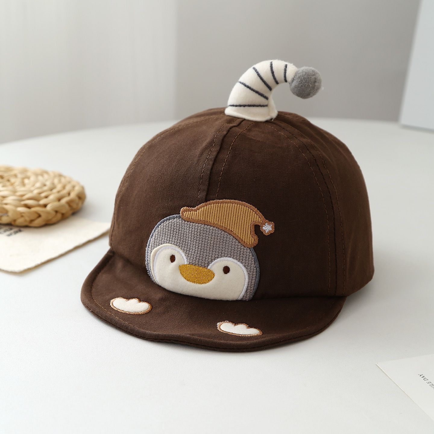 Summer Children's Penguin Embroidered Striped Jujju Soft And Cute Casual Style Baseball Cap Suitable For Babies Aged 0-3 Years Old photo 1