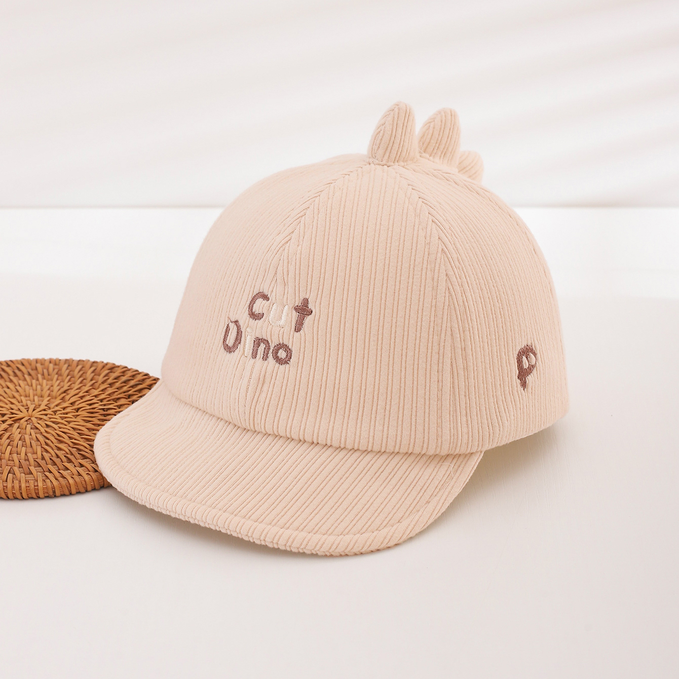 Boys And Girls' Corduroy Striped Embroidered Letter Cartoon Baseball Cap With A Top Band Suitable For Daily Outdoor Outings photo 3