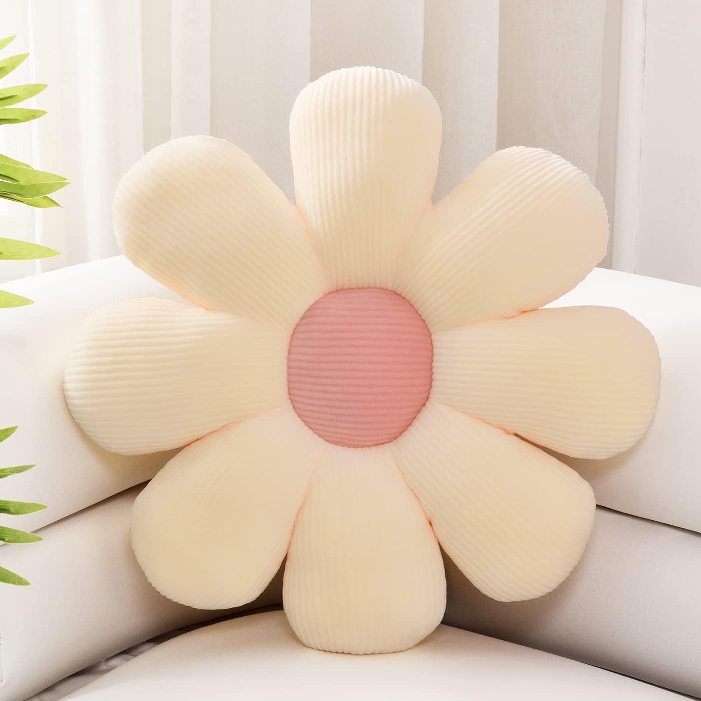 Beige Flower Shaped Throw Pillow 15.7 Inch, Plush Floor Seating Cushion For Bedroom, Sofa, Chair And Room Decor photo 1
