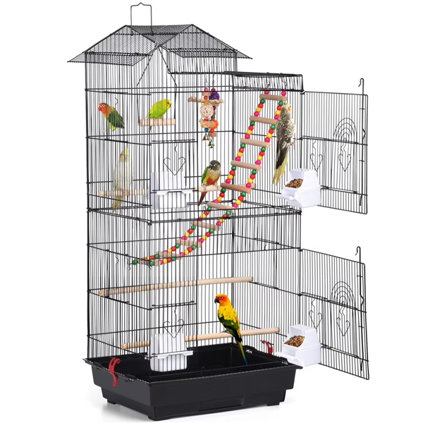 39inch H Metal Bird Cage Large Roof Top Huge House For Small Birds, Black photo 1