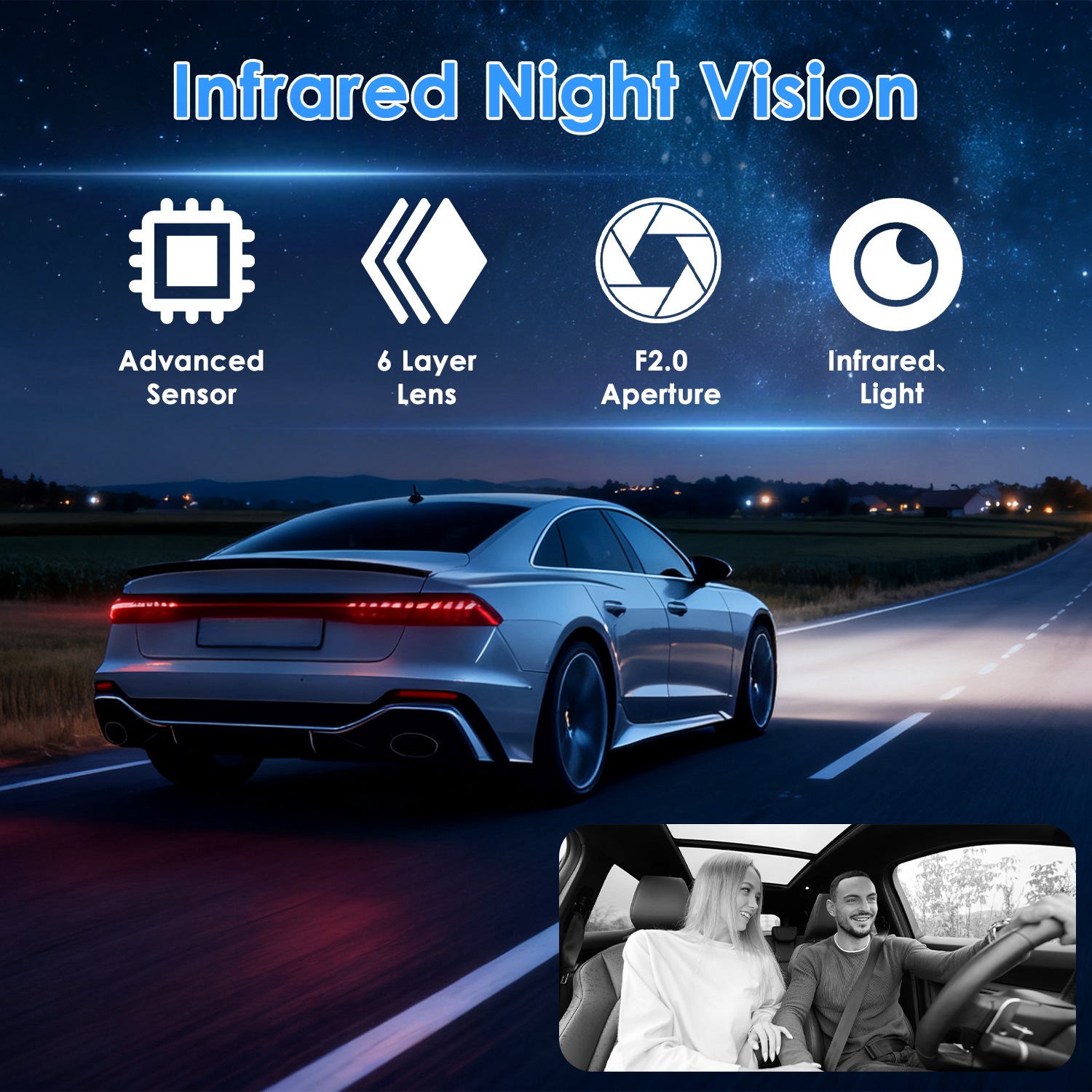 WiFi FHD 1080P 3 Channel Car Dash Cam Front Rear Inside With 32G MMC Card Motion Detection Loop Recording Infrared Night Vision Surveillance Car Camera With App Control photo 6